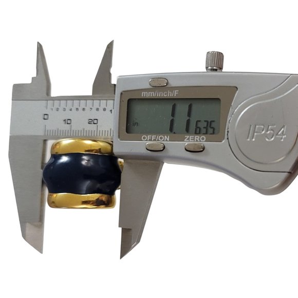 Gold Tone Black Enamel, Designer Style Wide C, Half Hoop Clip On Earrings K960 - Picture 6 of 7